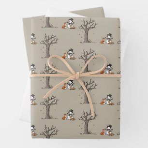 Christmas Snowman Fox And Deer Woodland Animal Wrapping Paper Sheet