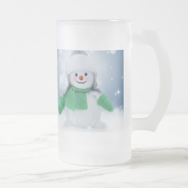 Christmas Snowman Frosted 16 oz Frosted Glass Mug (Right)