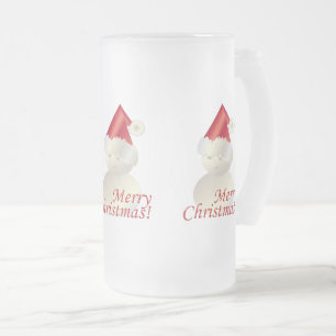 Christmas Snowman Frosted Glass Beer Mug