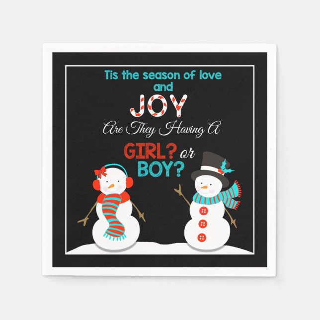Christmas Snowman Gender Reveal Napkins (Front)