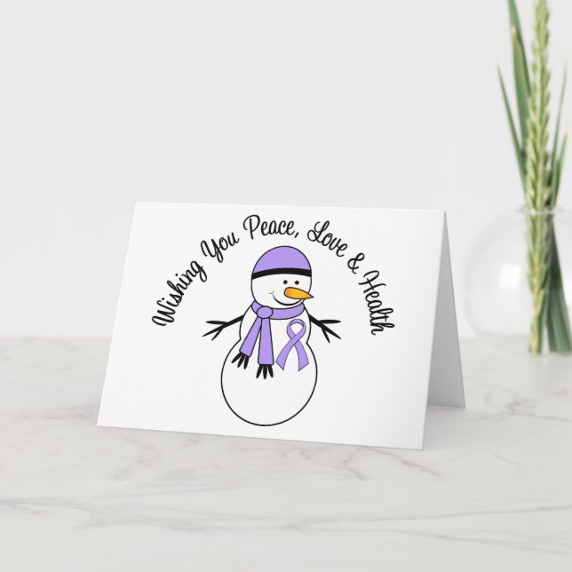 Christmas Snowman General Cancer Ribbon Holiday Card (Front)
