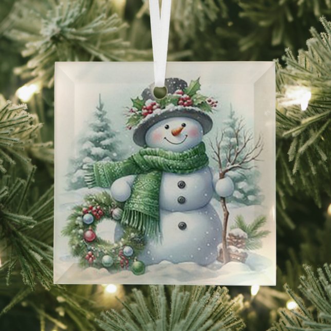 Christmas Snowman Glass Tree Decoration (Insitu)
