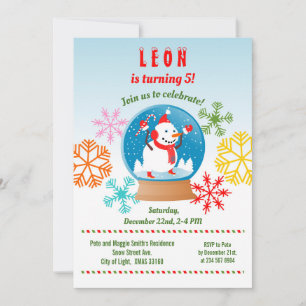 Christmas Snowman globe and snowflakes birthday Invitation