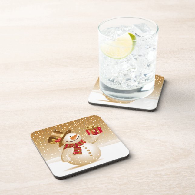 Christmas Snowman Gold Coasters (set of 4) (Right Side)