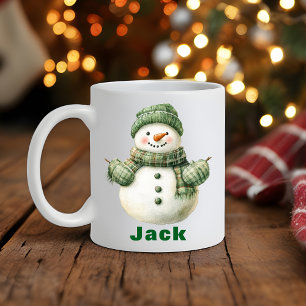 Christmas Snowman Green Hat and Gloves Coffee Mug