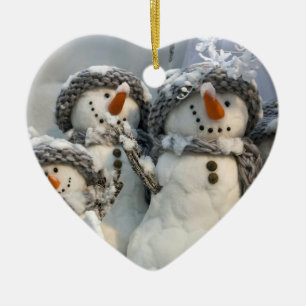 Christmas snowman happy holidays red heart ornamen ceramic tree decoration