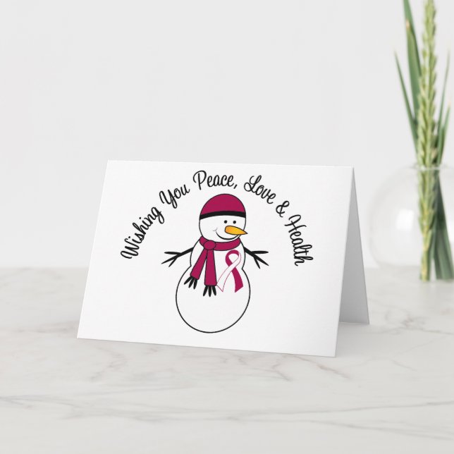 Christmas Snowman Head Neck Cancer Ribbon Holiday Card (Front)