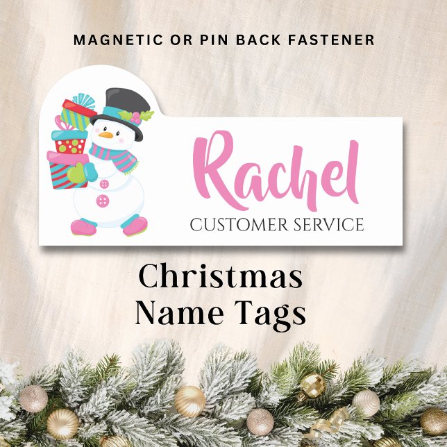 Christmas Snowman Holding Gifts Personalised Name Name Tag (Creator Uploaded)