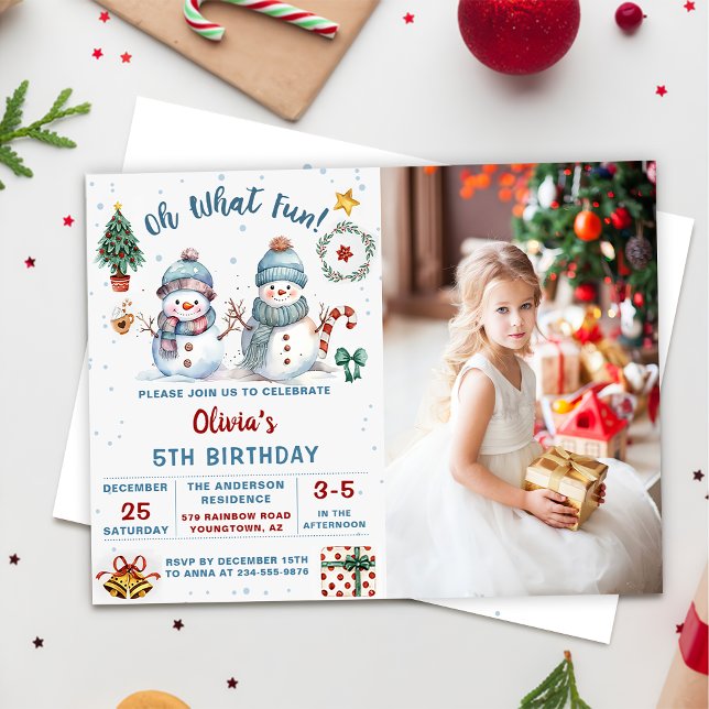 Christmas Snowman Holiday 5th Birthday Photo  Invitation (Creator Uploaded)