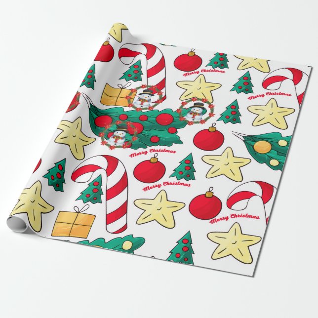 Christmas Snowman Holiday  Wrapping Paper (Unrolled)