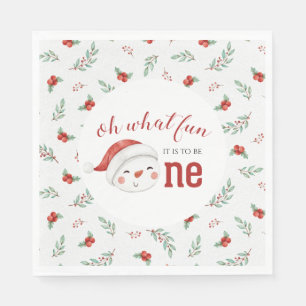 Christmas Snowman Holly First Birthday Napkin