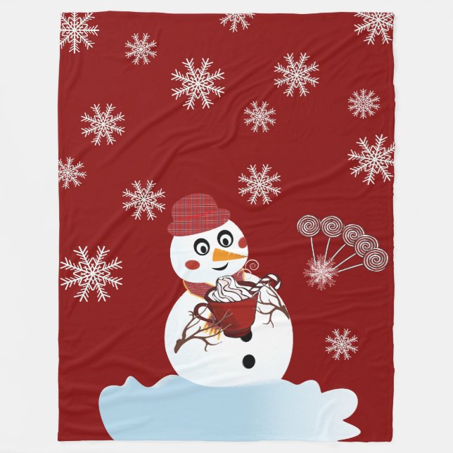Christmas Snowman hot chocolate and candy cane Fleece Blanket (Front)