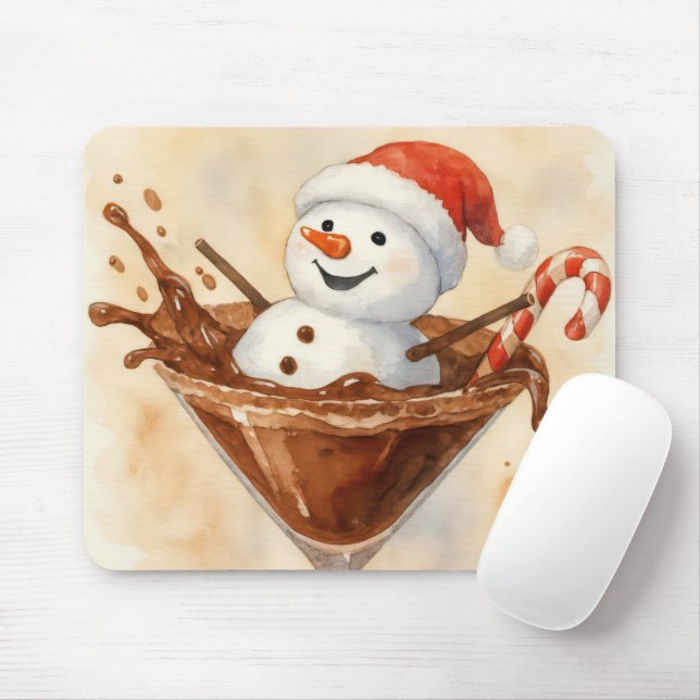 Christmas Snowman In a Chocolate Martini Mouse Mat (With Mouse)