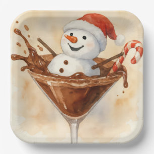 Christmas Snowman In a Chocolate Martini Paper Plate