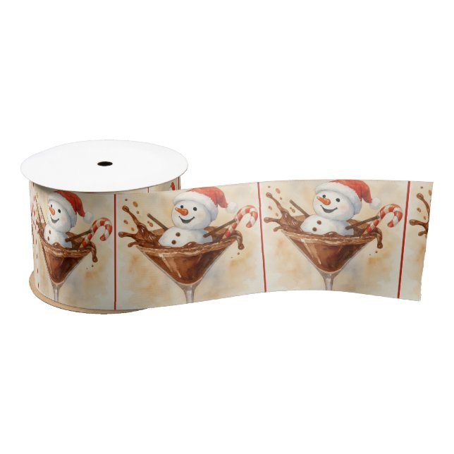 Christmas Snowman In a Chocolate Martini Satin Ribbon (Spool)