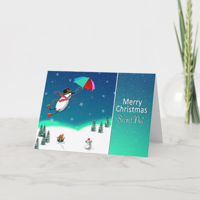 Christmas - Snowman in Flight - SECRET PAL Holiday Card (Front)