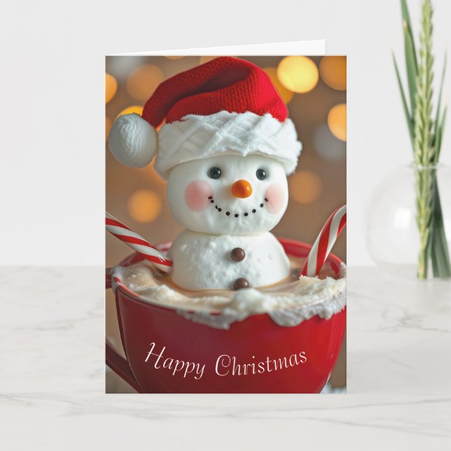 Christmas Snowman In Hot Chocolate Holiday Card (Front)
