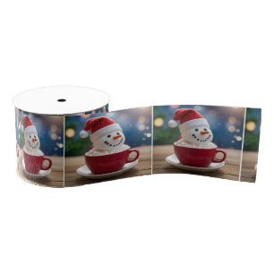 Christmas Snowman In Hot Cocoa Grosgrain Ribbon