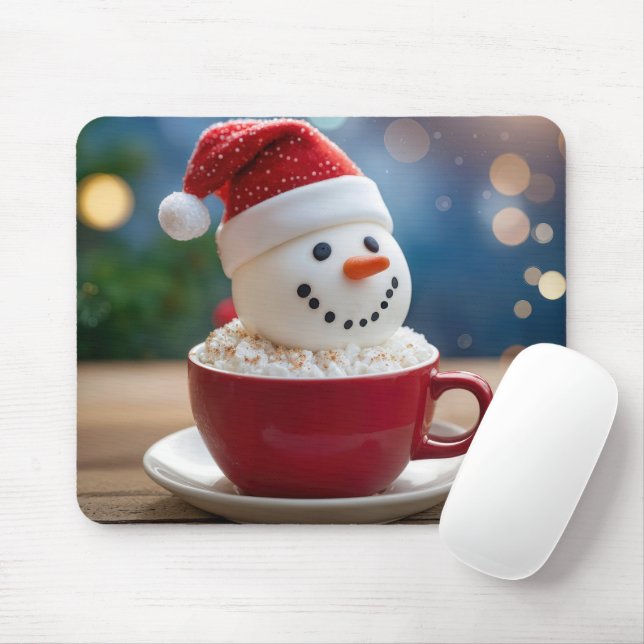 Christmas Snowman In Hot Cocoa Mouse Mat (With Mouse)