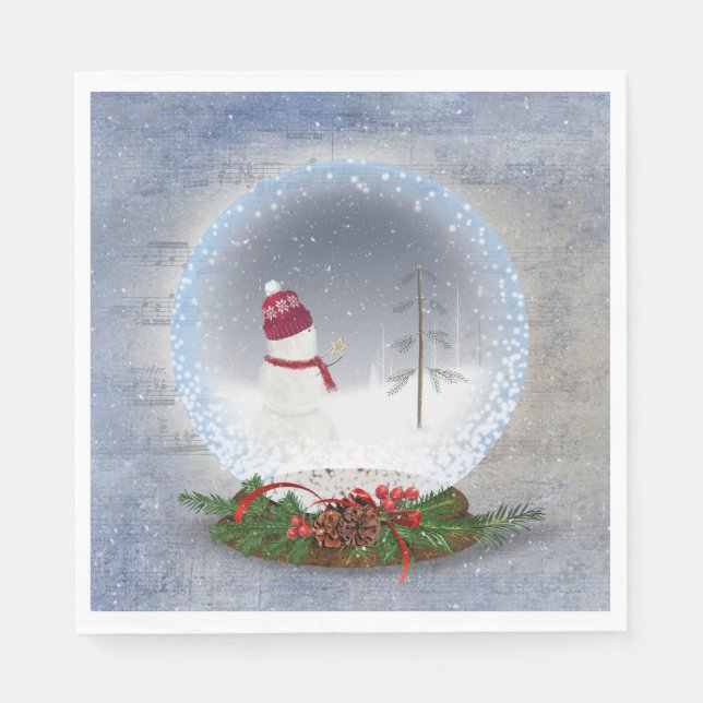 Christmas Snowman in Snow Globe  Napkin (Front)