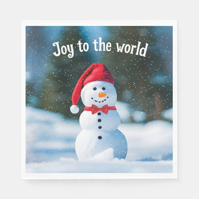 Christmas Snowman In Snowflakes Napkin (Front)
