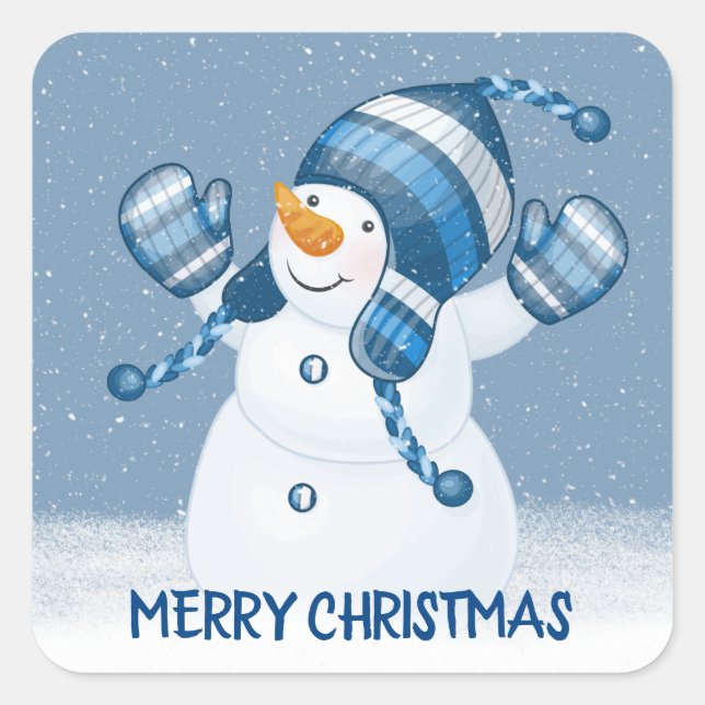 Christmas Snowman in Snowflakes Square Sticker (Front)