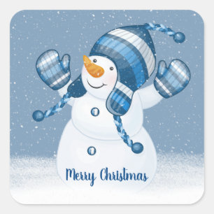 Christmas Snowman in Snowflakes Square Sticker