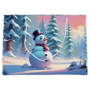 Christmas Snowman in the Winter Forest Large Gift Bag