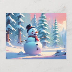 Christmas Snowman in the Winter Forest Postcard