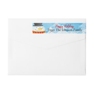 Christmas Snowman in Watercolor Return Address Wrap Around Label