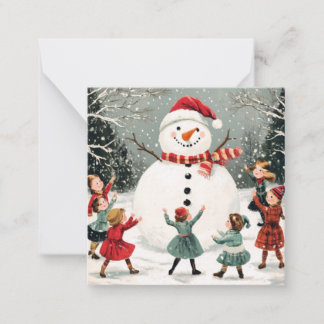 Christmas snowman in winter wonderland scene card