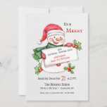 Christmas Snowman Invitation<br><div class="desc">A charming snowman, dressed in Santa's hat and scarf, is holding up a sign inviting you to a party. Featured as a holiday-birthday invitation, it's suitable for most of your holiday entertainment. The card is easy to customise with your wording, font and font colour. Not exactly what you're looking for?...</div>