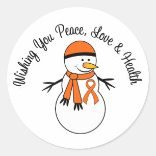 Christmas Snowman Leukaemia Ribbon Classic Round Sticker