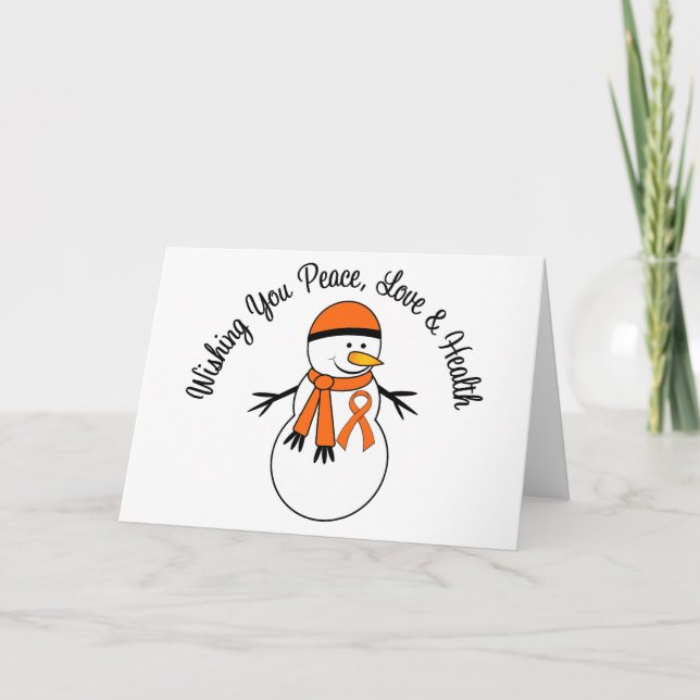 Christmas Snowman Leukaemia Ribbon Holiday Card (Front)