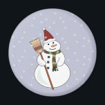 Christmas Snowman Magnet<br><div class="desc">Happy snowman wearing a santa hat with snow floating down around him.</div>