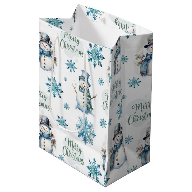 Christmas Snowman Medium Gift Bag (Front Angled)