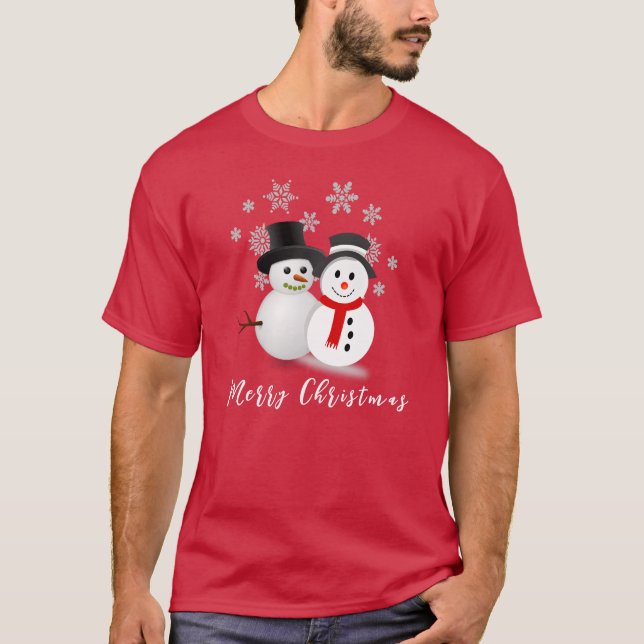 Christmas Snowman Merry Red Holiday T-Shirt (Front)