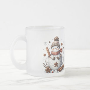 Christmas Snowman Mug, Hot Cocoa Festive Winter Ar Frosted Glass Coffee Mug