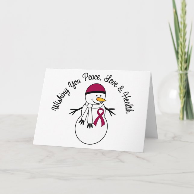 Christmas Snowman Myeloma Ribbon Holiday Card (Front)