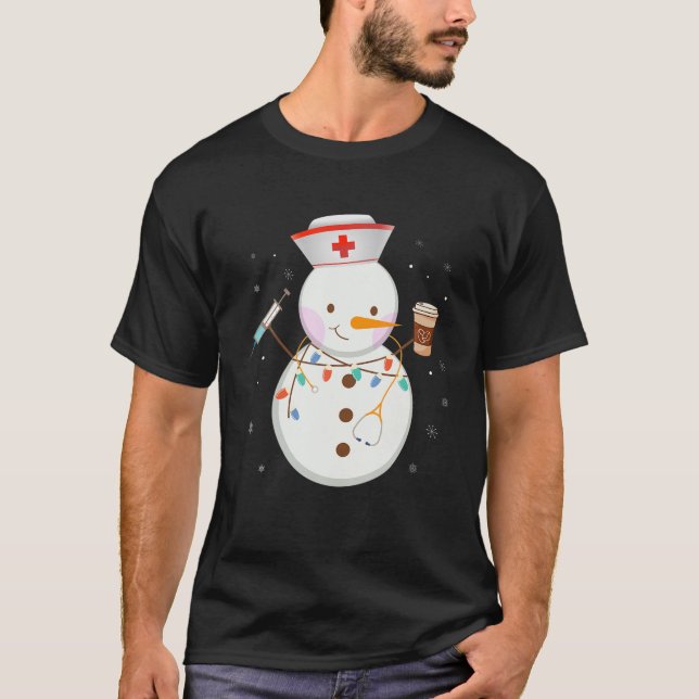 Christmas Snowman Nurses Medical Team ER NICU Coff T-Shirt (Front)