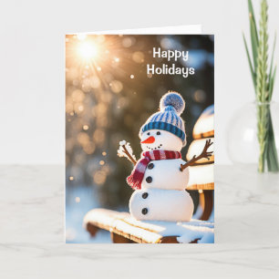 Christmas Snowman On a Park Bench Holiday Card