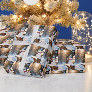 Christmas Snowman On a Park Bench Wrapping Paper