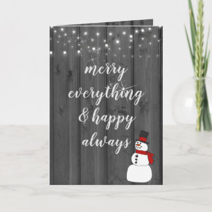 Christmas snowman on black wood card