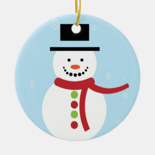 Christmas snowman on blue ceramic tree decoration