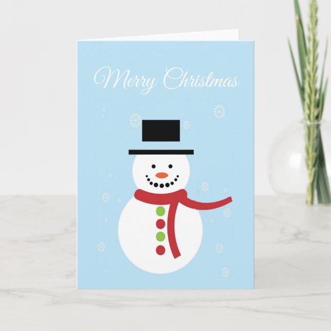 Christmas snowman on blue holiday card (Front)