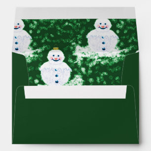 Christmas Snowman on Green Decorative Inside Lined Envelopes