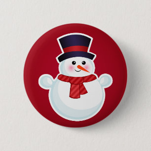 Christmas Snowman on Red Background 6 Cm Round Badge