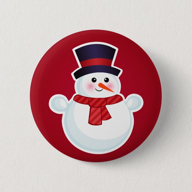 Christmas Snowman on Red Background 6 Cm Round Badge (Front)