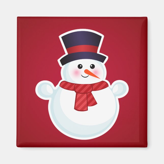 Christmas Snowman on Red Background Magnet (Front)