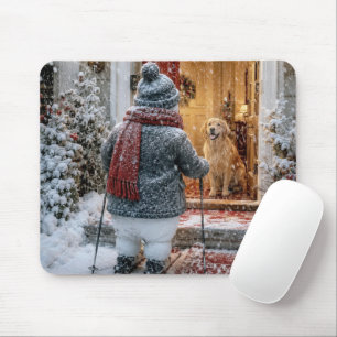 Christmas Snowman on Skis Mouse Mat